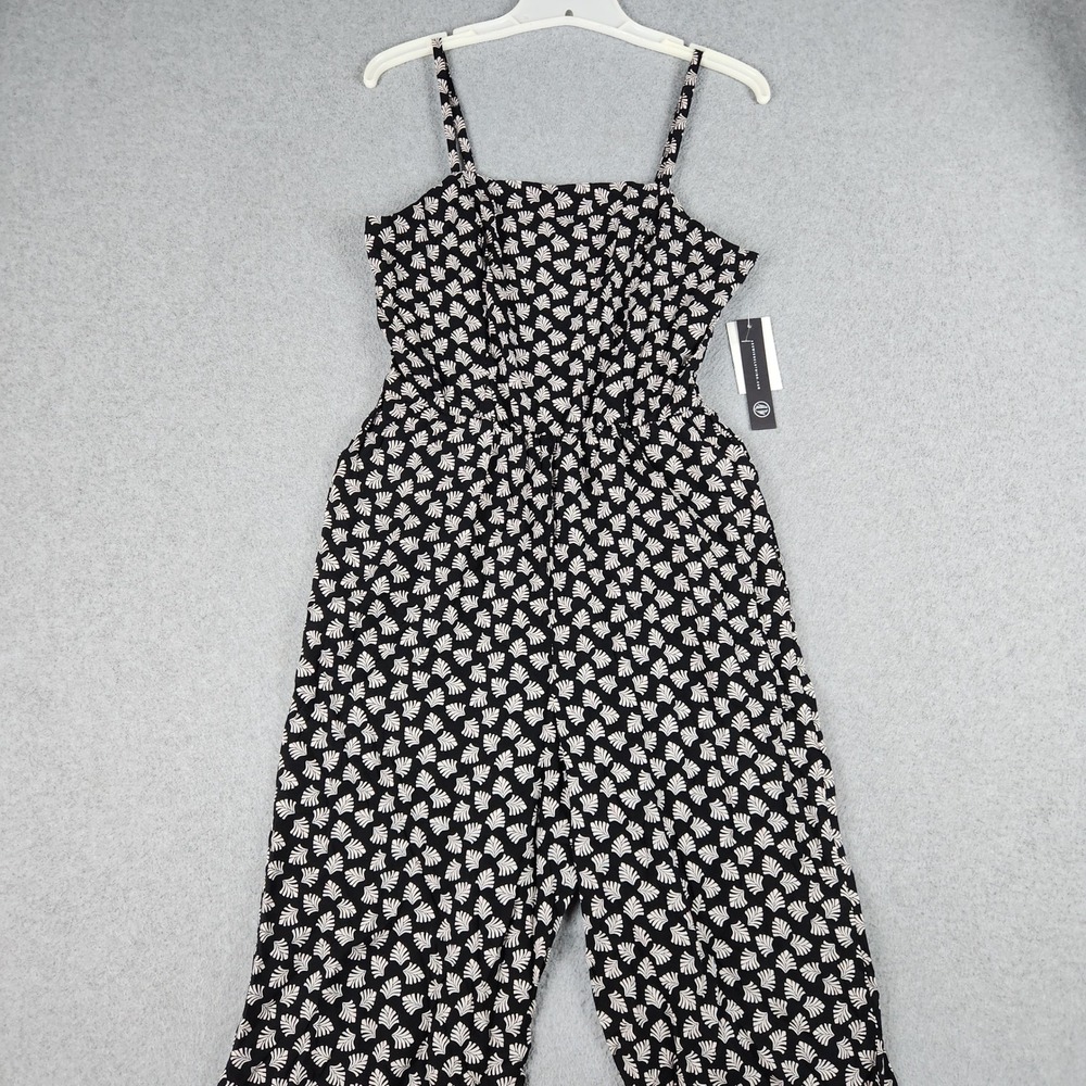 As U Wish Jumpsuit Womens L Black White Geometric Fan Linen Square Neck Romper